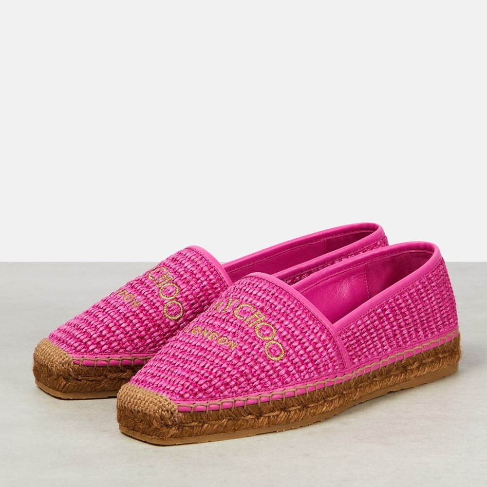 New JIMMY CHOO Brie Flat logo raffia espadrilles $595 37 - Picture 5 of 12